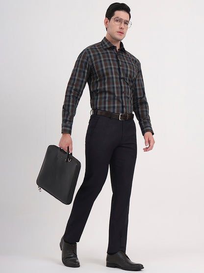 Blue Solid Slim Fit Formal Trouser | JB Studio