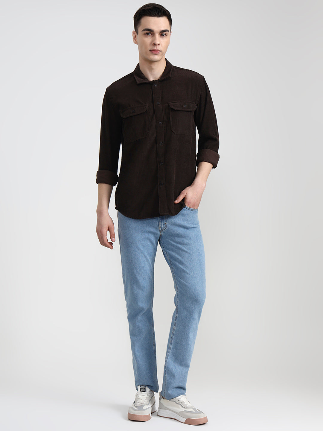 Brown Solid Slim Fit Casual Shirt | JadeBlue