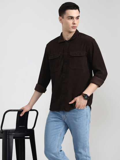 Brown Solid Slim Fit Casual Shirt | JadeBlue