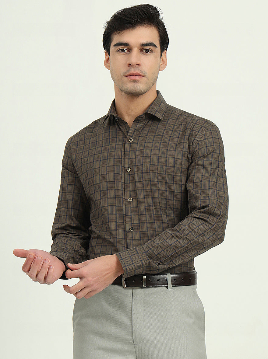 Brown & Blue Checked Regular Fit Formal Shirt | Greenfibre