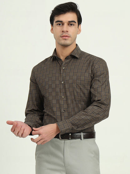 Brown & Blue Checked Regular Fit Formal Shirt | Greenfibre