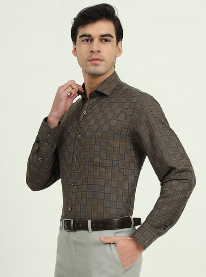 Brown & Blue Checked Regular Fit Formal Shirt | Greenfibre