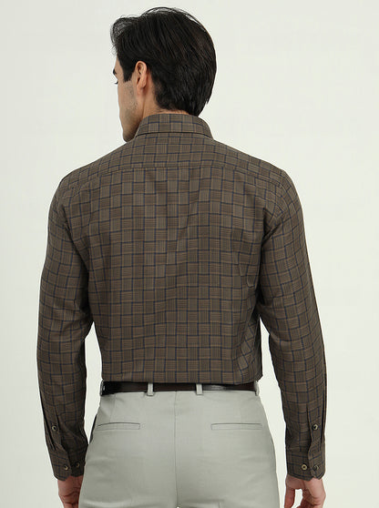 Brown & Blue Checked Regular Fit Formal Shirt | Greenfibre