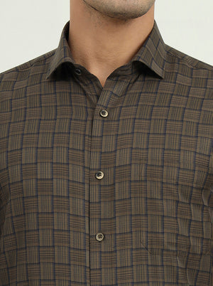 Brown & Blue Checked Regular Fit Formal Shirt | Greenfibre