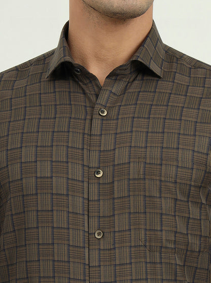 Brown & Blue Checked Regular Fit Formal Shirt | Greenfibre