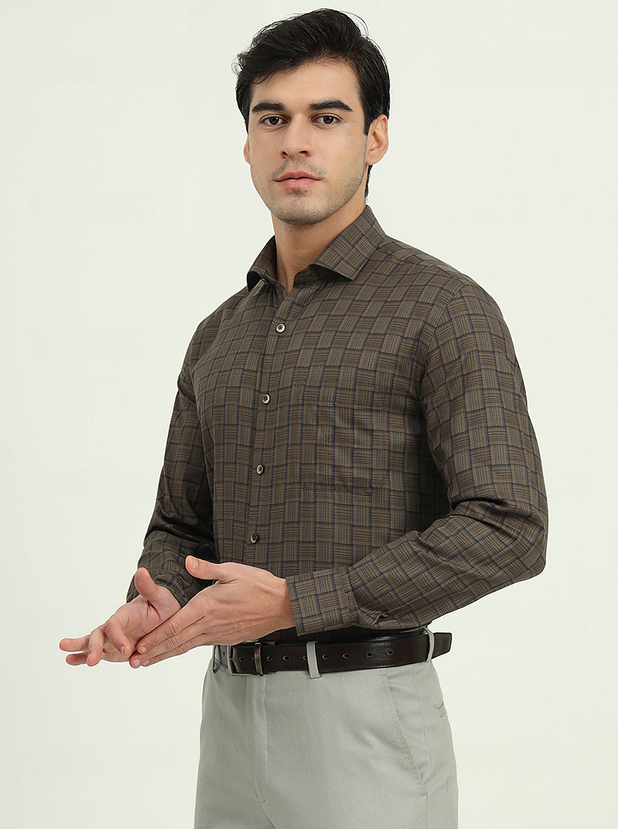 Brown & Blue Checked Regular Fit Formal Shirt | Greenfibre