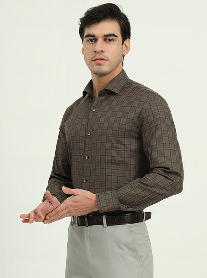 Brown & Blue Checked Regular Fit Formal Shirt | Greenfibre