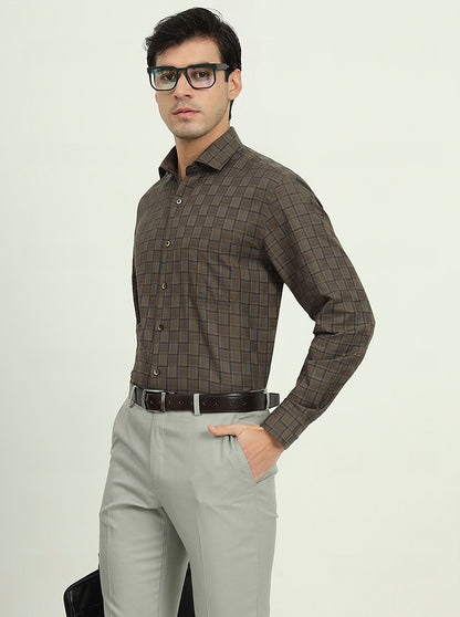 Brown & Blue Checked Regular Fit Formal Shirt | Greenfibre