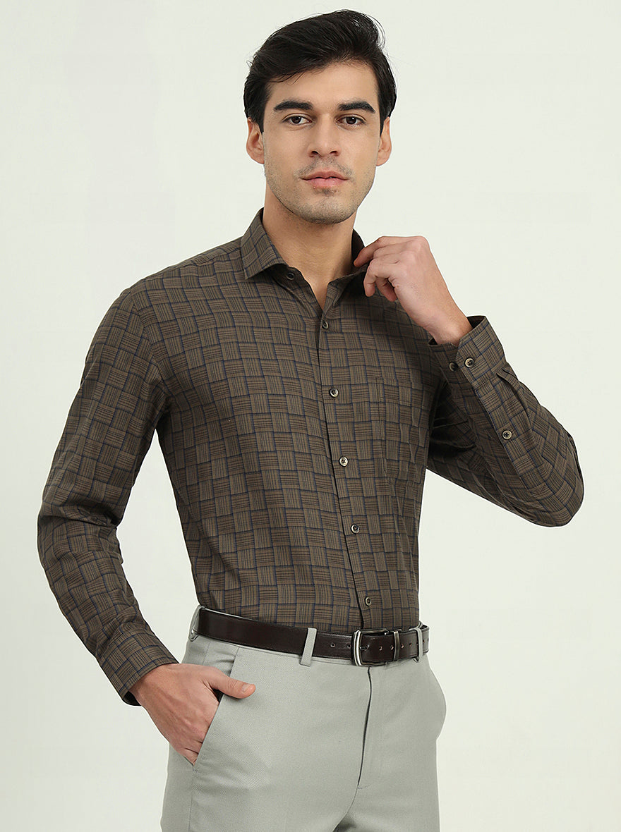 Brown & Blue Checked Regular Fit Formal Shirt | Greenfibre