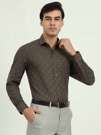Brown & Blue Checked Regular Fit Formal Shirt | Greenfibre