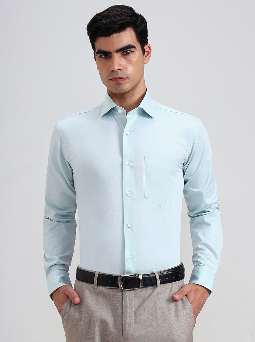 Pista Blue Solid Slim Fit Formal Shirt | Metal