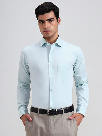 Pista Blue Solid Slim Fit Formal Shirt | Metal