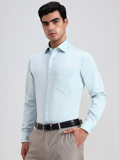 Pista Blue Solid Slim Fit Formal Shirt | Metal