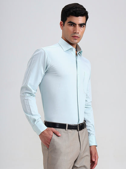 Pista Blue Solid Slim Fit Formal Shirt | Metal