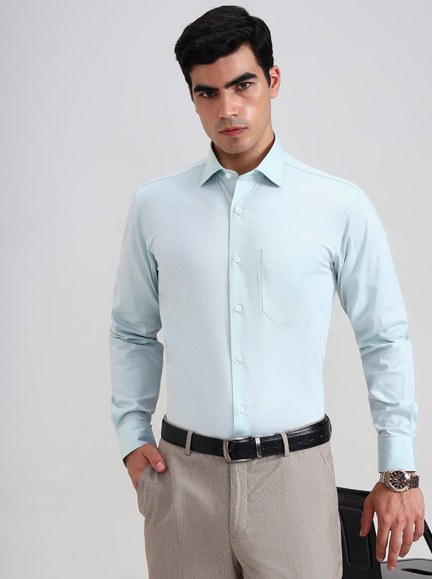 Pista Blue Solid Slim Fit Formal Shirt | Metal