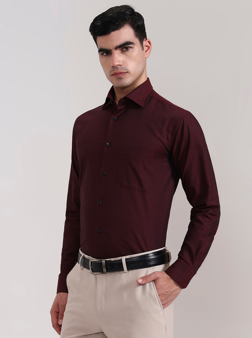 Maroon Solid Slim Fit Formal Shirt | Metal