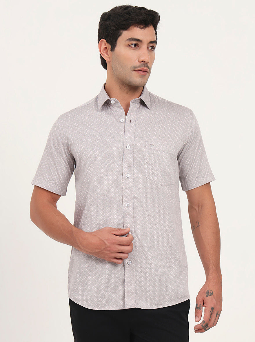Light Pink Printed Slim Fit Semi Casual Shirt | JadeBlue
