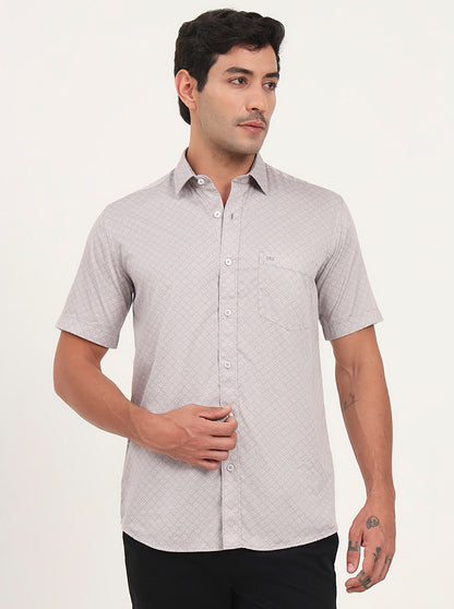 Light Pink Printed Slim Fit Semi Casual Shirt | JadeBlue