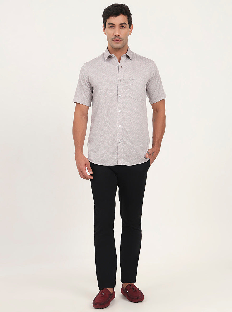 Light Pink Printed Slim Fit Semi Casual Shirt | JadeBlue