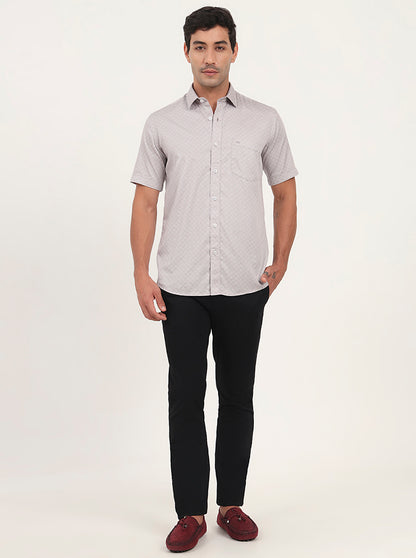 Light Pink Printed Slim Fit Semi Casual Shirt | JadeBlue