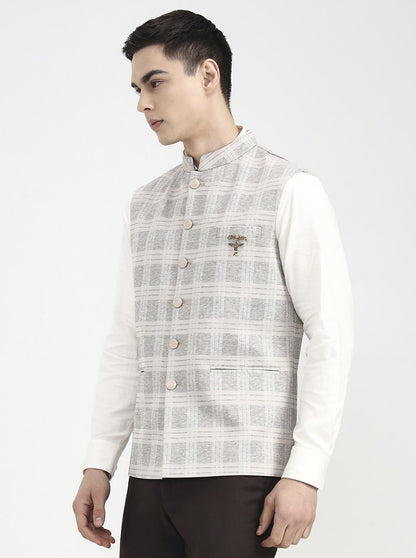 Beige Checked Regular Fit Waistcoat | Wyre