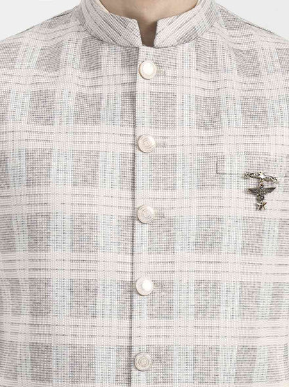 Beige Checked Regular Fit Waistcoat | Wyre