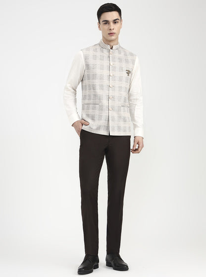 Beige Checked Regular Fit Waistcoat | Wyre
