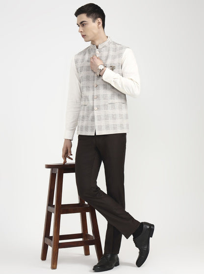 Beige Checked Regular Fit Waistcoat | Wyre