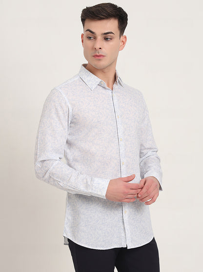 Sky Blue Printed Slim Fit Casual Shirt | JadeBlue
