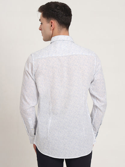 Sky Blue Printed Slim Fit Casual Shirt | JadeBlue