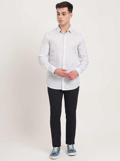 Sky Blue Printed Slim Fit Casual Shirt | JadeBlue