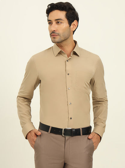 Khaki Solid Slim Fit Formal Shirt | JadeBlue Youth