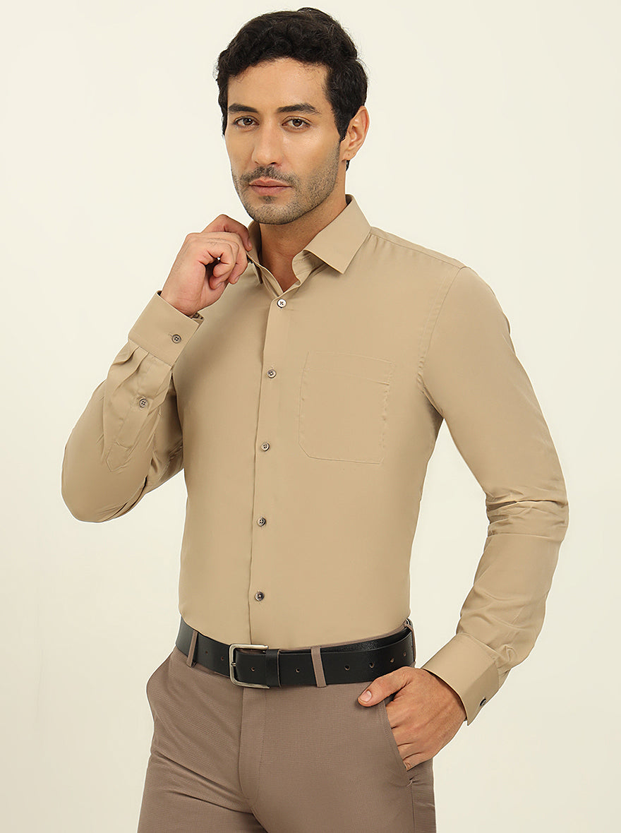 Khaki Solid Slim Fit Formal Shirt | JadeBlue Youth