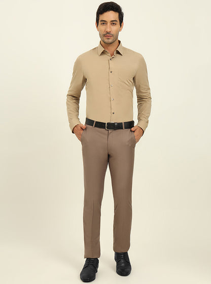 Khaki Solid Slim Fit Formal Shirt | JadeBlue Youth