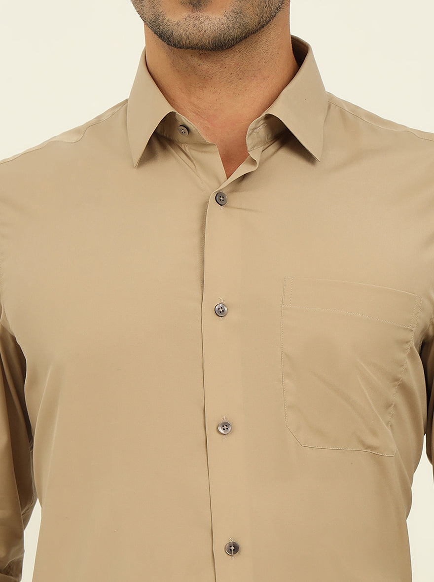Khaki Solid Slim Fit Formal Shirt | JadeBlue Youth