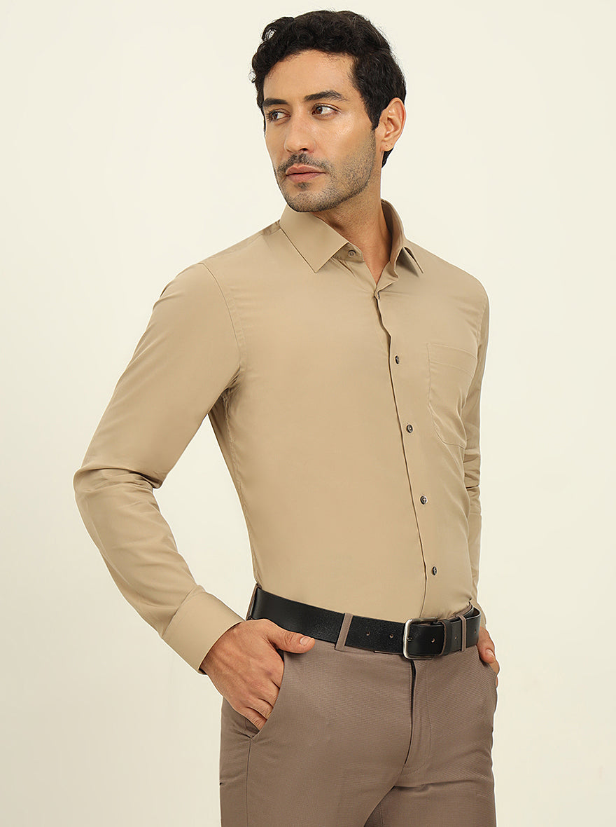 Khaki Solid Slim Fit Formal Shirt | JadeBlue Youth