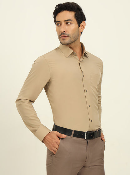 Khaki Solid Slim Fit Formal Shirt | JadeBlue Youth