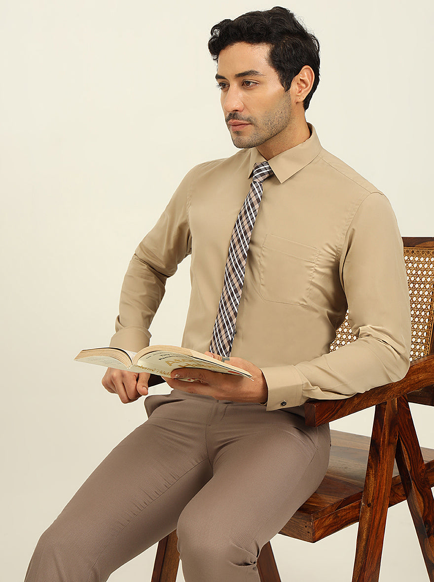 Khaki Solid Slim Fit Formal Shirt | JadeBlue Youth