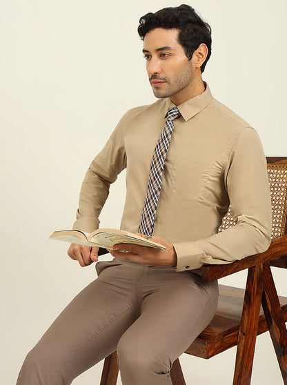 Khaki Solid Slim Fit Formal Shirt | JadeBlue Youth