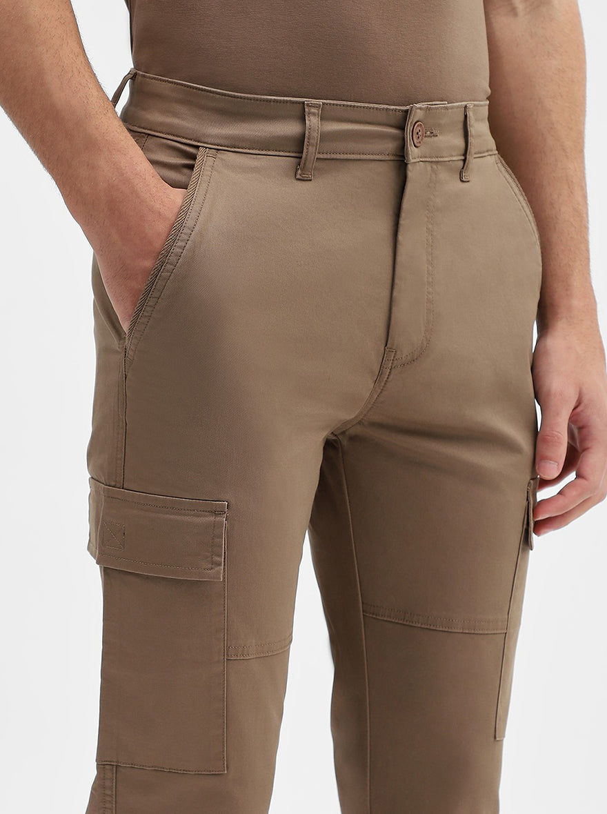 Brown Solid Slim Fit Cargo Pant | JadeBlue