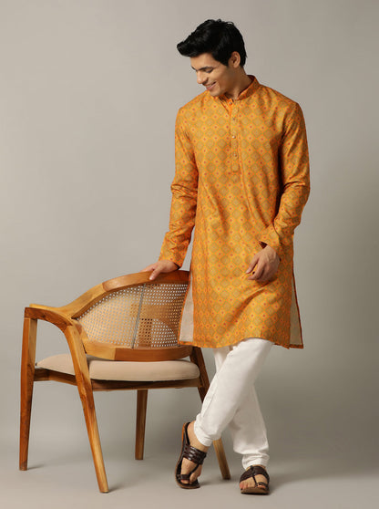 Mustard Yellow Printed Kurta | The Kurta Company