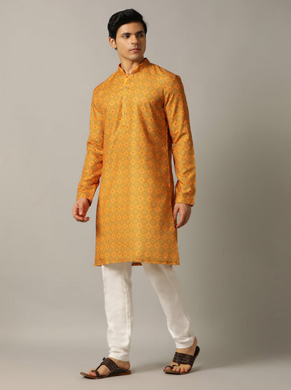Mustard Yellow Printed Kurta | The Kurta Company