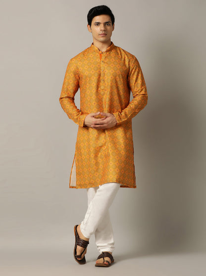 Mustard Yellow Printed Kurta | The Kurta Company