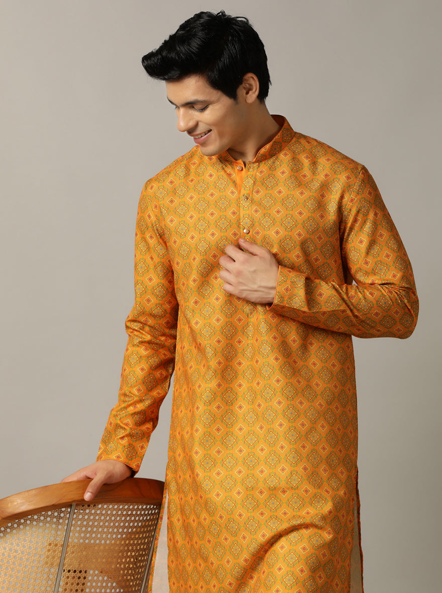 Mustard Yellow Printed Kurta | The Kurta Company