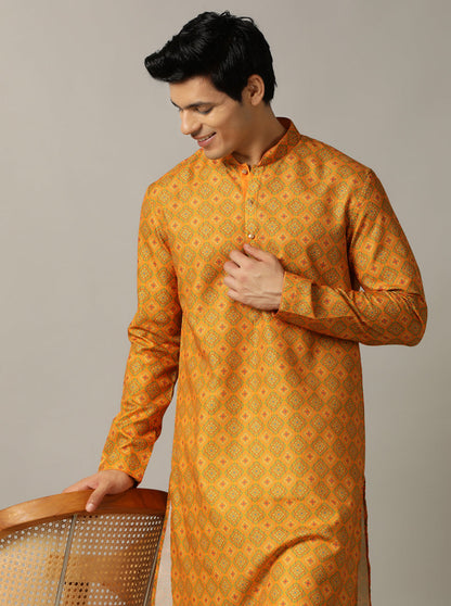 Mustard Yellow Printed Kurta | The Kurta Company