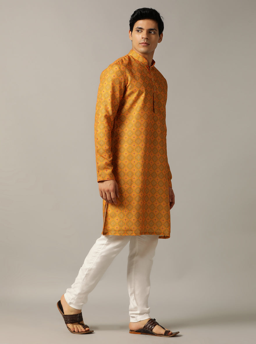 Mustard Yellow Printed Kurta | The Kurta Company