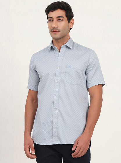 Light Blue Printed Slim Fit Semi Casual Shirt | JadeBlue