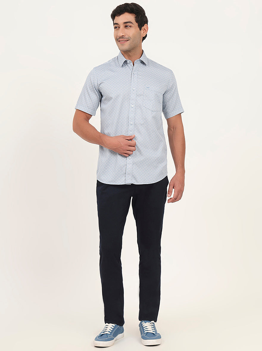 Light Blue Printed Slim Fit Semi Casual Shirt | JadeBlue