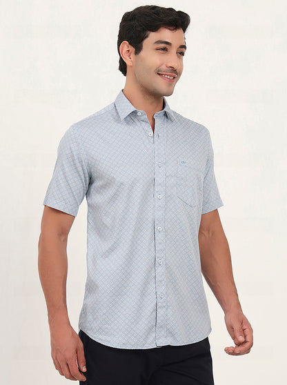 Light Blue Printed Slim Fit Semi Casual Shirt | JadeBlue