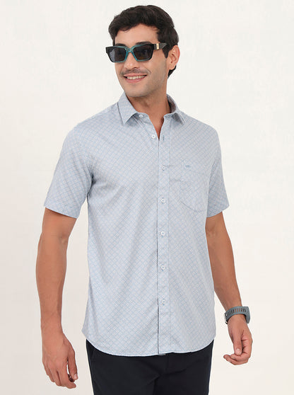 Light Blue Printed Slim Fit Semi Casual Shirt | JadeBlue